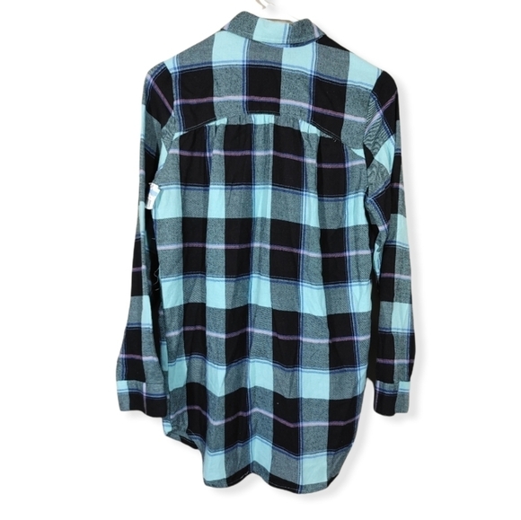 Make + Model Aqua Plaid Flannel Button Down Shirt Size XXS - Picture 2 of 9